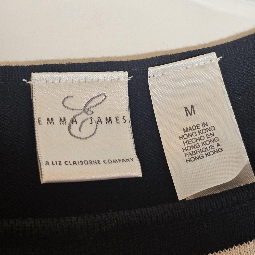Emma James Sweater Womens Medium Black Gold Metallic Stripe Short Sleeve Knit - Picture 6 of 13